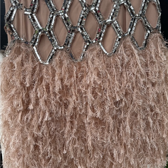 ASOS EDITION Sequin midi dress with feather hem in nude pink color - Picture 6 of 7